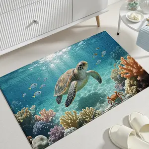 1PC Vibrant Underwater Entry Mat, Ocean Turtle Rug, Non-Slip, Easy Clean, Ideal for Bathroom, Kitchen, Outdoor, Indoor Decor