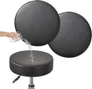 CRFATOP Bar Stool Covers Round Set of , Waterproof PU Seat Covers With Elastic Bands, Chair Covers Washable Cushion Slipcover for 12-15 Inch