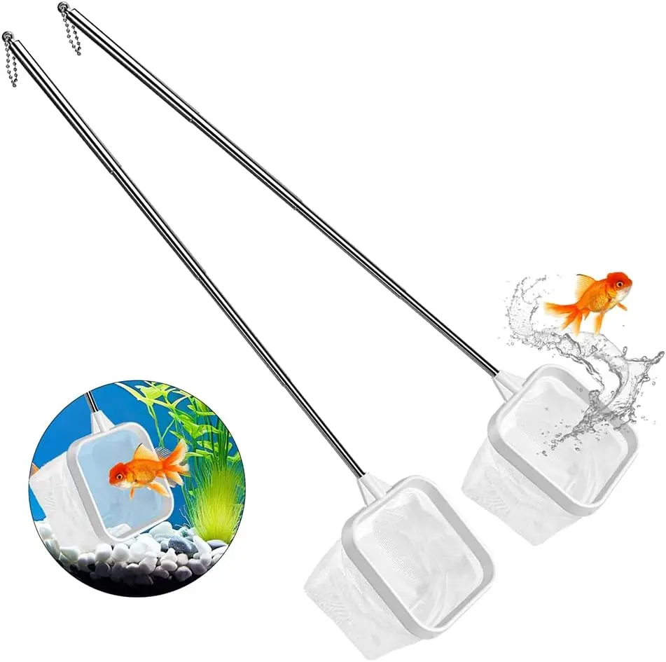 2-Pack White 3-Inch Synthetic Netting Aquarium Net, Safe Capture Pet Supplies Cleaner Scoop for Betta/Shrimp, Fast-Dry Mesh Fish Tank Tool (Dual-Purpose Cleaner & Decor), Fish Net