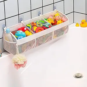 Bath Toy Storage Organizer for Tub, 3 Compartment Mesh Holder, Quick-Drying, Strong Hooks, Bathroom Toy Storage for Kids, Toddlers, Babies, Organized Storage