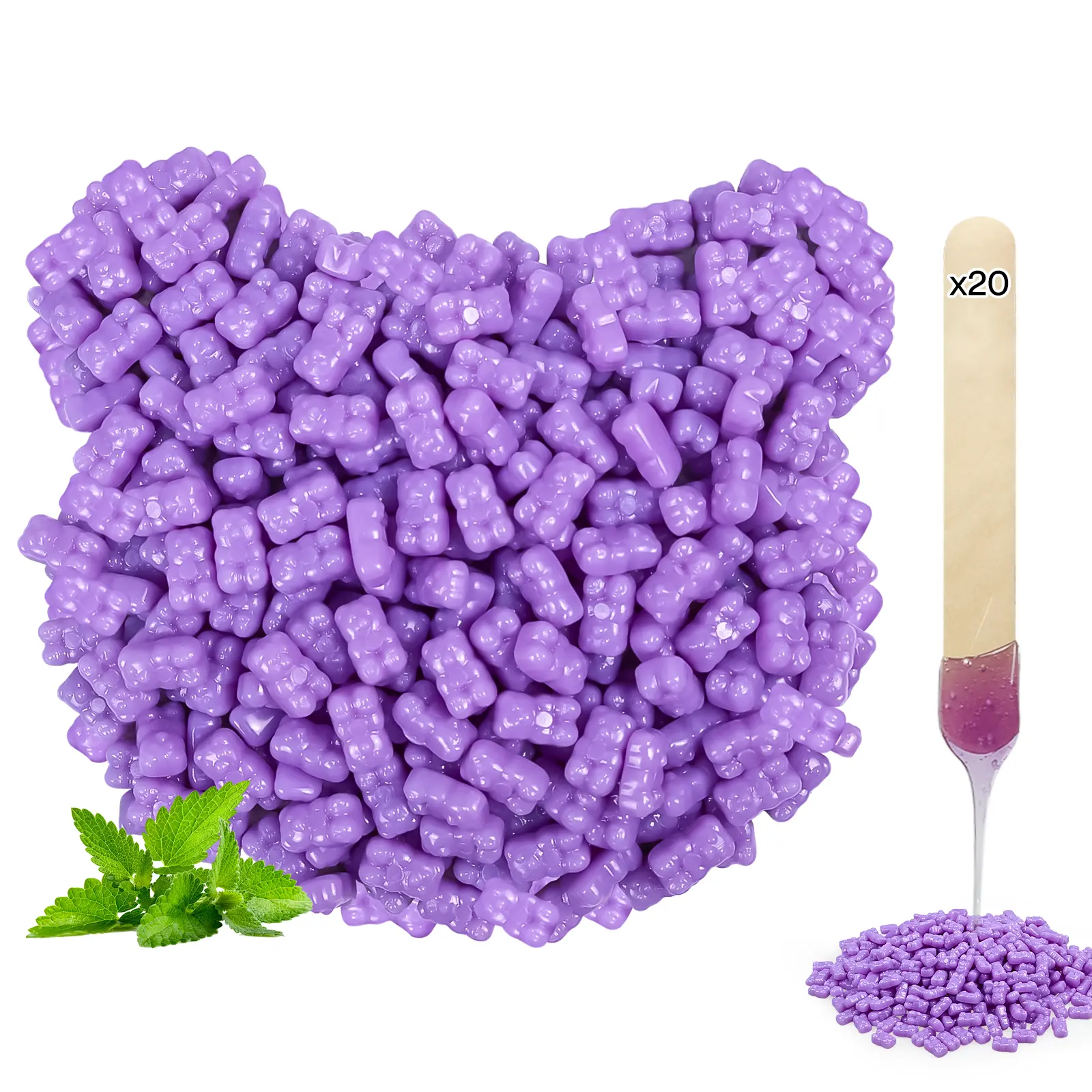 1.1lb Hard Wax Beads for Hair Removal, Eucalyptus Mint Bear Wax Beads for Face, Bikini, Back Chest, Underarms, At Home Brazilian Waxing for Women Men with 20 Applicators
