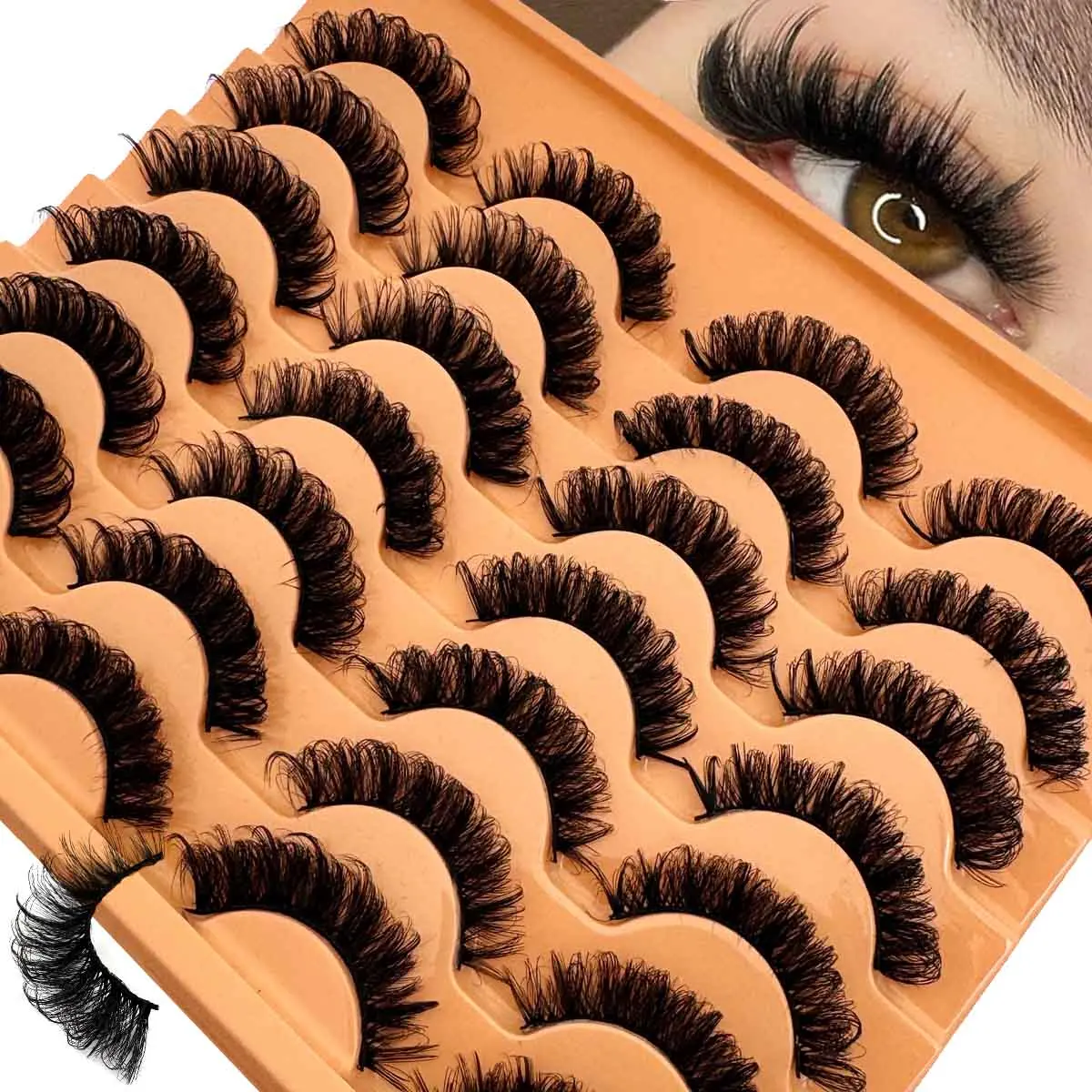 14 Pairs Russian Volume Natural Fluffy False Eyelashes, DD Curl Classic Cat Eye Sable Lashes, Soft Natural Extension Makeup, Fluffy Eyelash Clusters, Best Lash Clusters
