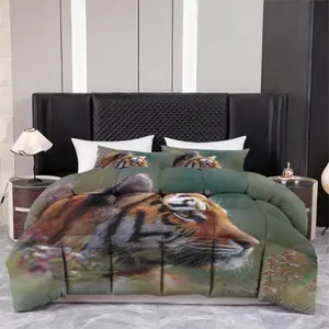 3pcs (1 comforter + 2 pillowcases) Realistic Tiger Print Comforter Set Wild Animal Theme 3D Microfiber Bedding All-Season Soft Warm Lightweight Hypoallergenic Easy Care Wrinkle Fade Resistant Queen King Full Twin Size Bedroom Decor