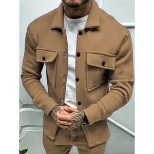 Men's Heavyweight Corduroy Work Jacket with Fleece Lining & Button-Up Collar |   Windproof Winter Flannel-Lined Coat for Outdoor, Streetwear & Office, Casual Outerwear (Relaxed Fit, Tactical Aesthetic)