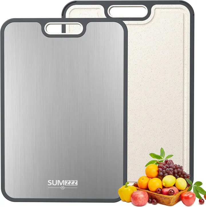 2-in-1 Premium Titanium Cutting Board | Double-Sided Food-Grade Pure Titanium & Eco Wheat Straw PP Chopping Board | Dishwasher Safe, Large 16"x11" for Kitchen, Meat & Veggies