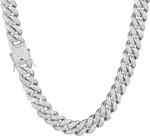 Cuban Link Chain for Men,Silver Necklace,Miami Cuban Chains,Bling Diamond Chain for Hip Hop Jewelry