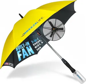 Breeze Life Rechargeable Mister Breeze, Sun Umbrella with Fan and Mister, Umbrella Mister with Built-In Fan, for Festivals, Beach and More, Blocks Harmful Sun Rays, Mist Bottle Included