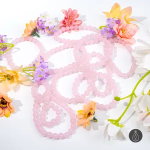 Kingdomkrystal 10 PCS Rose Quartz Bracelets in One Bag Natural Gemstone Jewelry for Women Girls Perfect for Gifts Collections