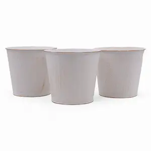 Set of 3 White Wash Finish Buckets/Pots with a PVC Liner for Floral Arrangements Greenery Decor Indoor Outdoor Use