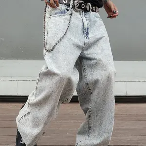 MZNBURAM Men's Non-Stretch Loose Fit Wide-Leg Baggy Jeans Pants Menswear Trouser Streetwear Denim Oversize