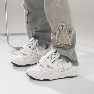 Ollieskate men's and women's durable lace-up casual white sneakers skate shoes, designer sports shoes, fashionable trendy shoes for daily and outdoor sports running