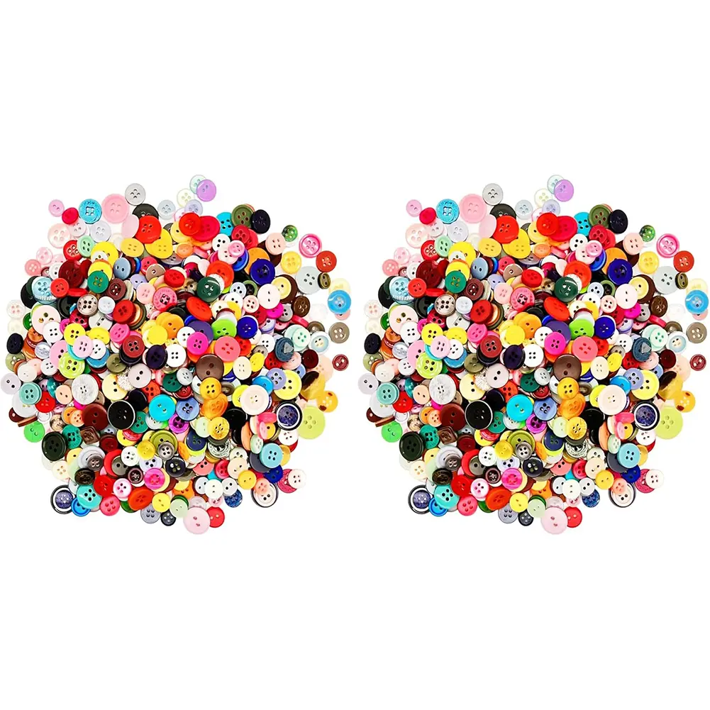 Assorted Round Resin Buttons (2 Packs, 1000 Pcs Total) - Assorted Sizes, Mixed Colors, 2 or 4 Holes, Button Decor for DIY Home Projects, Sewing Projects Ideas, Scrapbook Decoration, Sewing Enthusiasts