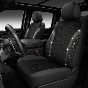 AUTOYOUTH Bling Rhinestone Car Seat Covers for Front Seats, Elegant Black Velvet with Sparkly Diamond Crystal, Luxury Front Seat Protectors for Women Girls, Airbag Compatible, Fits Most Cars SUVs Vans Trucks, Easy Install, Car Accessories, Seat Covers For