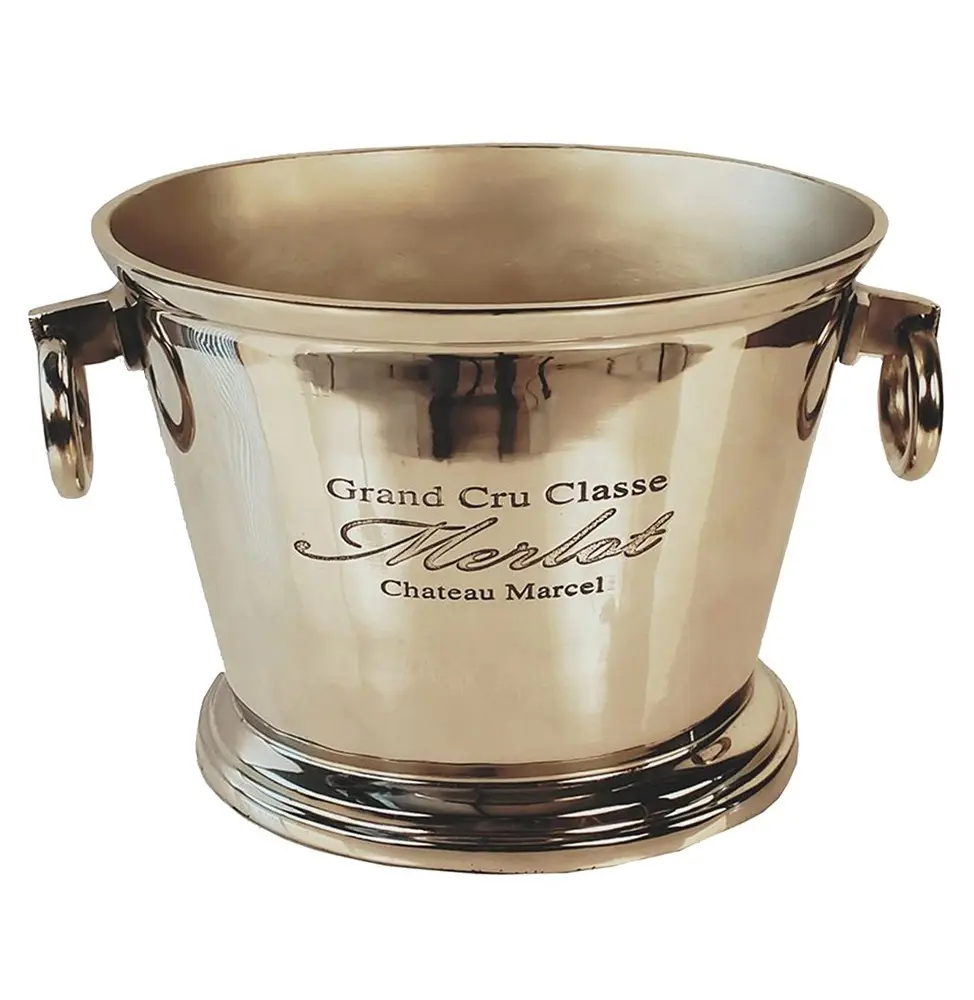 Gold Engraved Aluminum Metal 360-Rotating Grand Cru Classe Wine Cooler - Holds 3-5 Bottles, 9.5" H x 15" W x 9.5" D, 7.2 lbs, Hand-Painted, Engraved Text Bar Utensils, Desk Decor, Kitchenware Bar Accessory