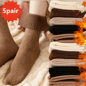 5 pairs of extra-thick, warm winter socks - fleece-lined for warmth, suitable for skiing, hiking, everyday wear and outdoor activities, comfortable design, soft fabric, designed for teenagers.