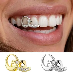 Hip Hop Men's Hollow Iced CZ Star Grillz One Row Top & Bottom Shinny Single Punk Rapper Christmas Gift