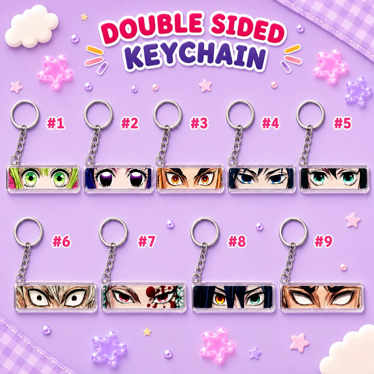 Double-sided keychain Demon Slayer Hashira Eye Acrylic Keychain, Translucent Anime Bag Accessory