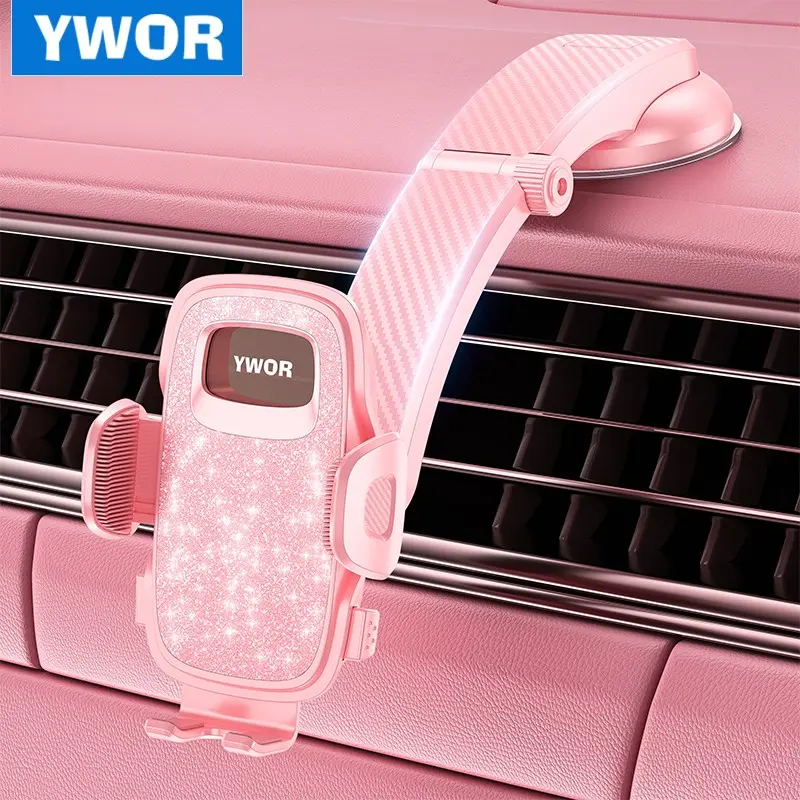 Ywor Car Phone Holder, Universal Phone Mount for Car Dashboard, Suction Cup Mount, Secure Smartphone Mount, Super Suction Dash Cellphone Car Mount Stand, Cell Phone Holders, Easy Install & Secure Grip