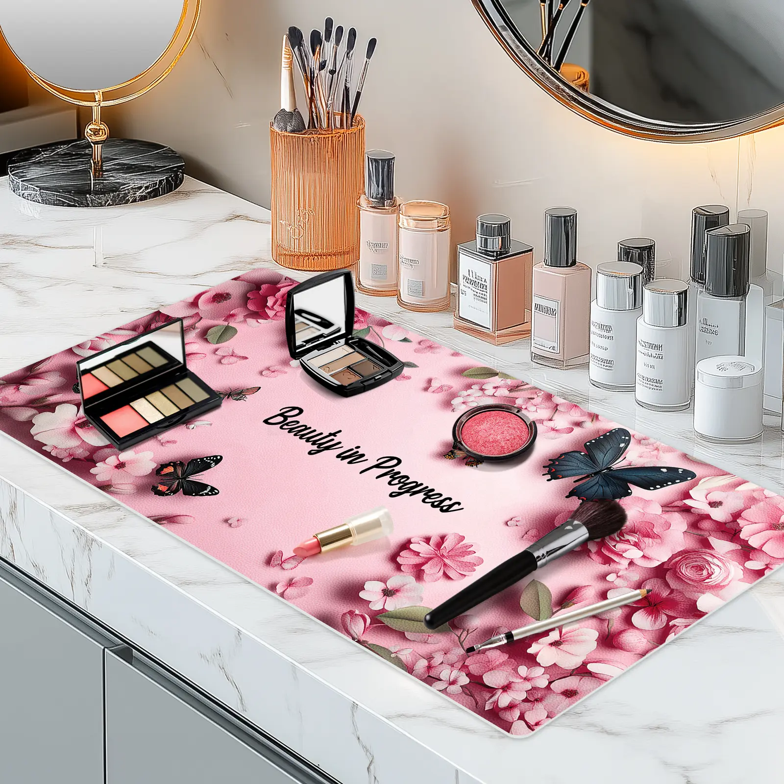 Dual-Sided Waterproof Synthetic Leather Makeup Mat for Desk, Makeup Station, Crafts, Multi-Use Scratch & Stain Resistant Surface Protector Pad