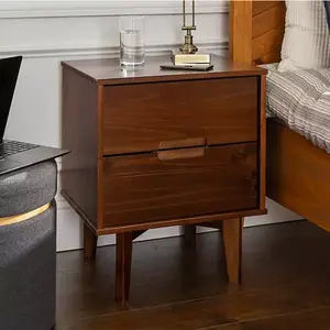 Walnut Mid-Century Modern 2-Drawer Nightstand