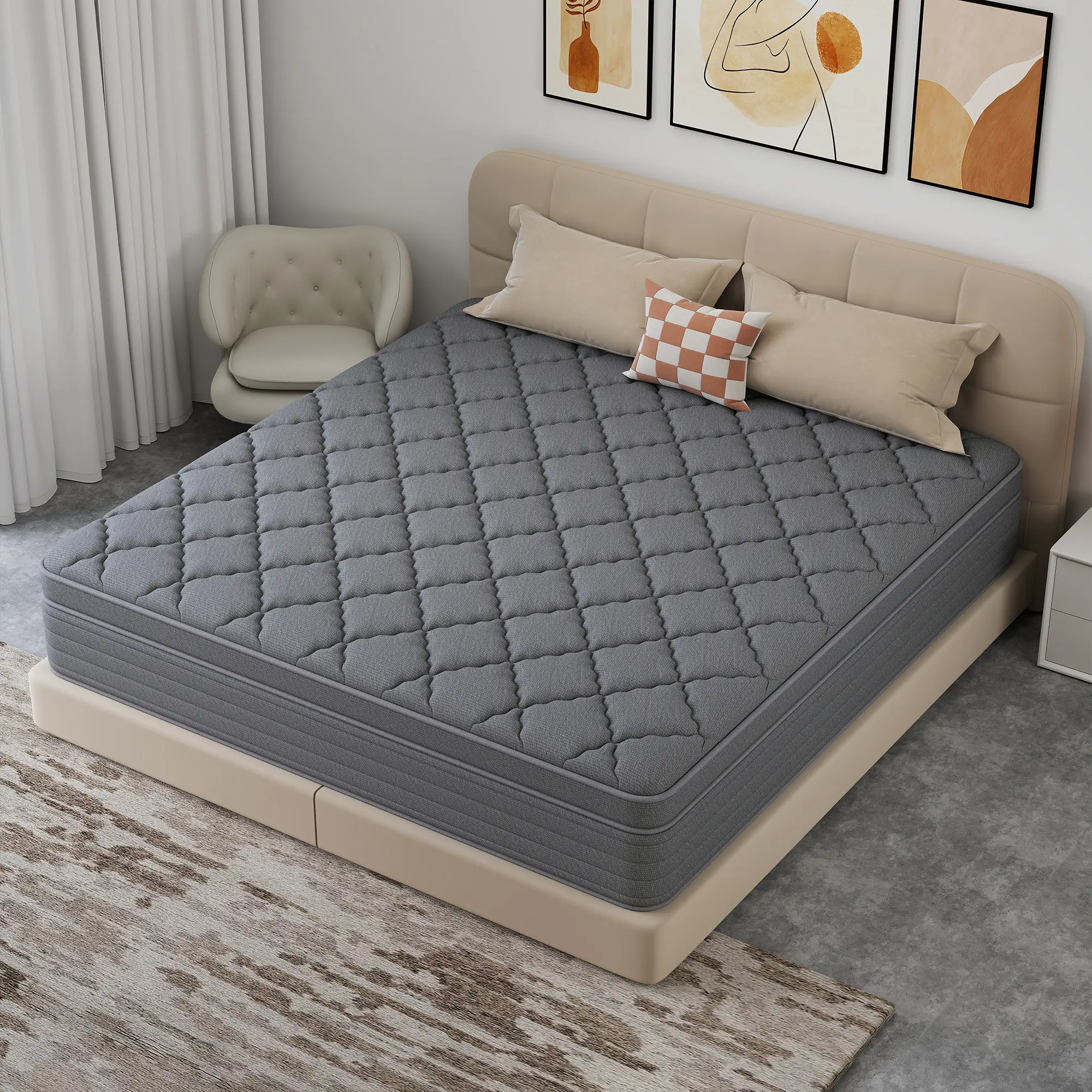 BOMASS 12-14 Inch Memory Foam Pocket Spring Mattress in a Box - Medium Firm, Lumbar Support, Ergonomic Design, Gray - King, Queen Size, Firm, Ergonomic Design, Foam Options for Home, Hotels, King Size Mattresses, Queen Size Mattresses