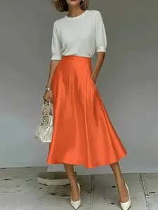 Fashionable Women's Elegant Satin Midi Fish Tail Skirt, High Waist Slim Fit Leopard Print, Perfect for Office or Party