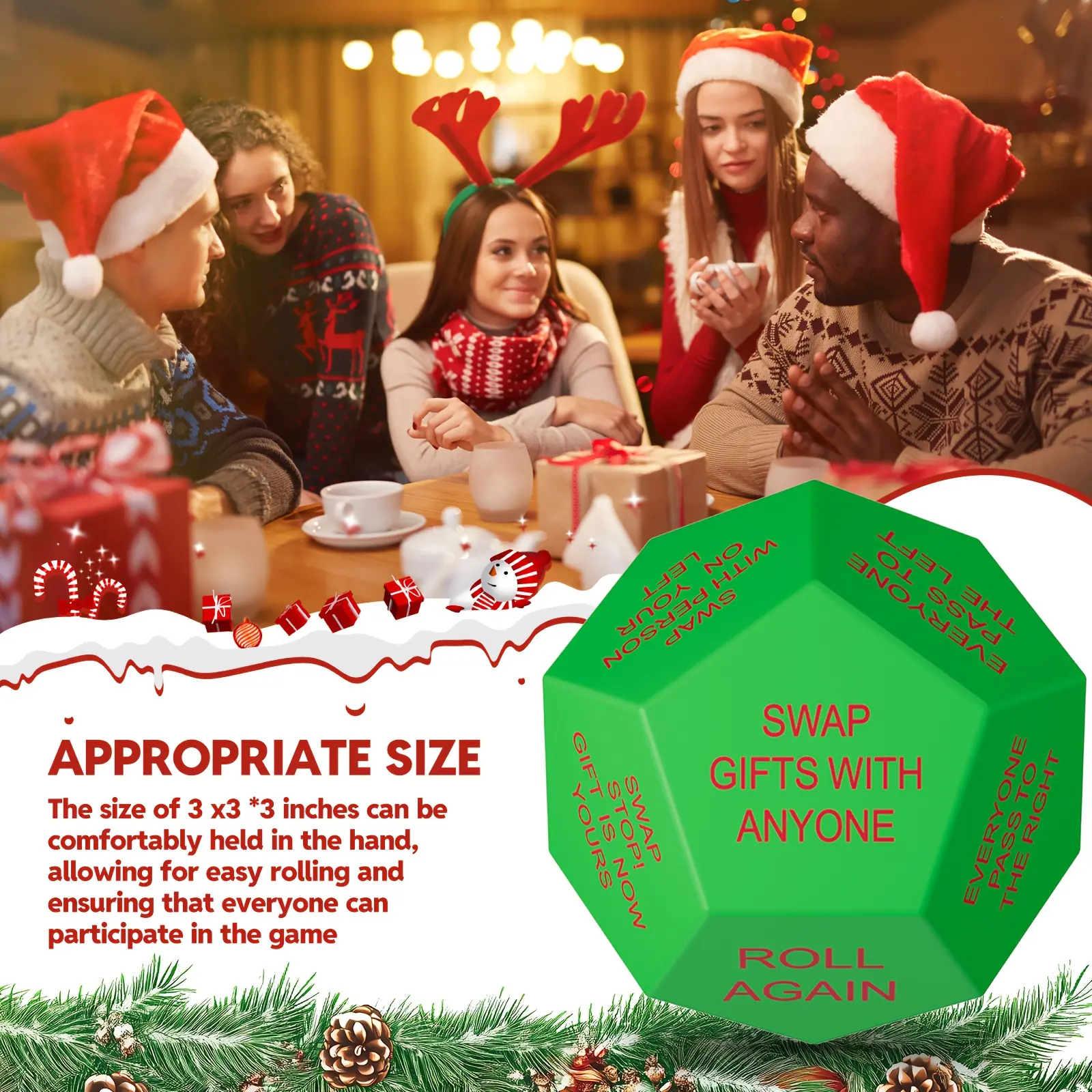 Santa Gift Exchange Dice Set, 12-Sided Christmas Party Game Pieces, Durable Plastic Design, Perfect Holiday Fun & Decorations