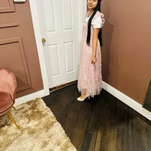 Elegant Pink Tiered Maxi Dress with Ruffle Sleeves and Lace Detail for Women
