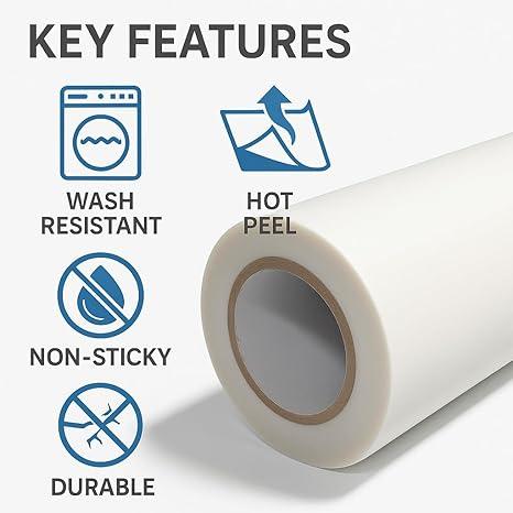 DTF Transfer Film Roll (Hot Peel) 24"x 328ft–Double-Sided Clear PET Heat Transfer Paper for Direct-to-Film Printing–Wash & Crack Resistant–Compatible with All DTF Printers for T-Shirts Textile