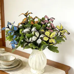 8 Bundles 12.2 Inch Realistic Butterfly Flower Bunches, UV Resistant Artificial Plants, Hanging Decor for Home Wedding Garden Porch Window