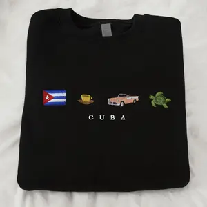 Cuba Embroidered Sweatshirt, Island, Caribbean, Perla del Caribe, Cafecito, Almendron, Classic Car, Sea Turtle, Cotton, Black, Cream Beige, Crewneck, Flag, Bordado, Latin, Orgullo