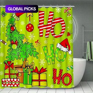 Christmas Theme Christmas Tree Design, Non-Slip Mat, U-Shaped Rug, Toilet Lid Cover, Waterproof Shower Curtain, Bathroom Supplies, Perfect for Bathroom Decor, Bathroom Decoration Accessories #GLOBAL PICKS