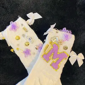 Slouch Socks with Charms and Personalized Letters - Accessories, Comfort Fashion, Size 4-6