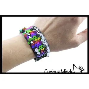 LAST CHANCE - LIMITED STOCK  - SALE - Slap Bracelet with Mermaid 2 Color Reversible Sequin Scales -  Sensory Fidget Toy