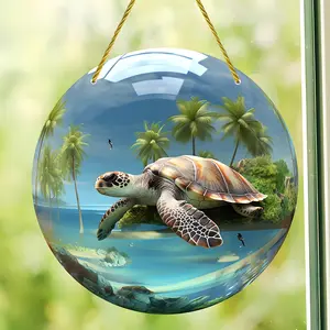 Sea Turtle Pattern Hanging Decor, 1 Count Acrylic Hanging Ornament, Hanging Decor for Home Living Room Bedroom, Home Decor, Coconut Tree Pattern