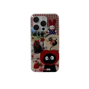 Red apple Hat Black Cat strawberry Funny Retro Phone Case For iPhone 17 16 15 14 13 12 11 Pro Max Plus Air The Best Halloween Gifts Fans Phone Case Cover