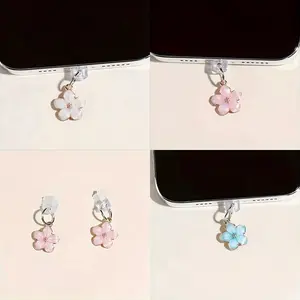 1pc Pearl Color Alloy Cherry Blossom Phone Dust Plug Charm, DIY Phone Charging Port Dust Cover Pendant, Small Gift Accessory