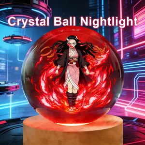 Anime Pink Flame 7-Color LED Crystal Ball Fire Element Glowing Crystal Ball Decorative Ornament Ambience Decor for Bedroom & Gift