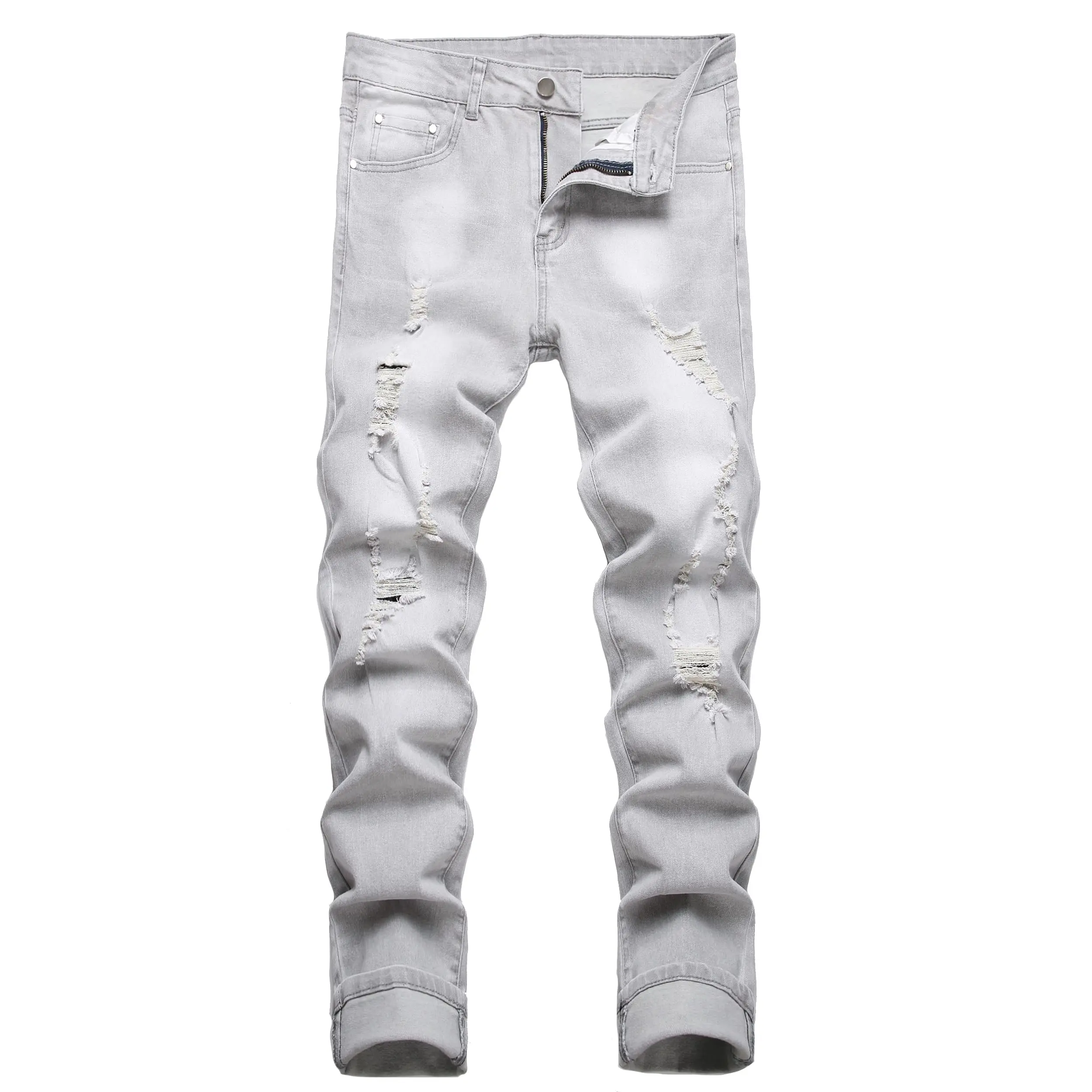 JUNBAOSS Men's Slim Fit Stretch Jeans Ripped Skinny Jeans for Men, Distressed Straight Leg Fashion Casual Popular Chic Comfort Flex Waist Denim Pants, Menswear Classic Street Style Cotton Fabric Jean Natural Hipster Personalized Stylish Jeans with Pockets