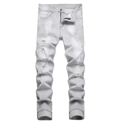 JUNBAOSS Men's Slim Fit Stretch Jeans Ripped Skinny Jeans for Men, Distressed Straight Leg Fashion Casual Popular Chic Comfort Flex Waist Denim Pants, Menswear Classic Street Style Cotton Fabric Jean Natural Hipster Personalized Stylish Jeans with Pockets