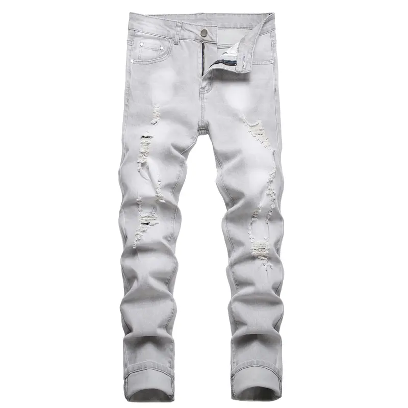 JUNBAOSS Men's Slim Fit Stretch Jeans Ripped Skinny Jeans for Men, Distressed Straight Leg Fashion Casual Popular Chic Comfort Flex Waist Denim Pants, Menswear Classic Street Style Cotton Fabric Jean Natural Hipster Personalized Stylish Jeans with Pockets