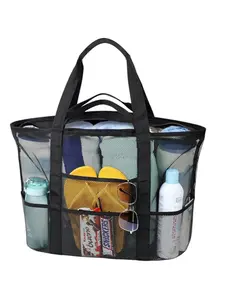 Mesh Beach Bag, Large Capacity Multi-Function Pocket, Ideal for Family Travel & Vacation, Swimwear Storage, Handbag & Shoulder Bag, Durable Beach Tote