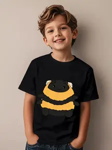 Albee Bee Boys & Girls Kids Bee Graphic T-Shirt - Cute Bee Face Short Sleeve Round Neck Casual Top with & Yellow Striped Bee Design, Soft Breathable Fabric for Birthday Party Outfits, Casual Attire & Playdates - All-Season Comfortable Apparel
