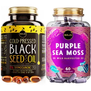 MAJU Immune Glow Duo - Black Seed Oil Capsules (60ct) & Purple Chondrus crispus Sea Moss Capsules (60ct) Edible Dietary Healthcare Supplement Fitness Healthy Skin Natural Wellness Vitamin