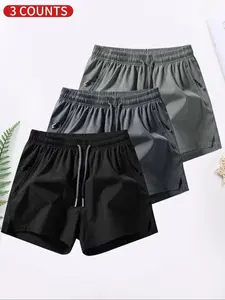 Men's Solid Drawstring Waist Shorts, Casual Pocket Zipper Split Shorts for Summer, Breathable Men's Bottoms for Daily Wear