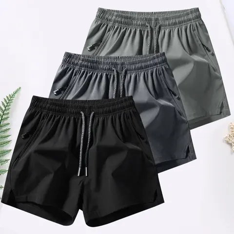 Men's Solid Drawstring Waist Shorts, Casual Pocket Zipper Split Shorts for Summer, Breathable Men's Bottoms for Daily Wear