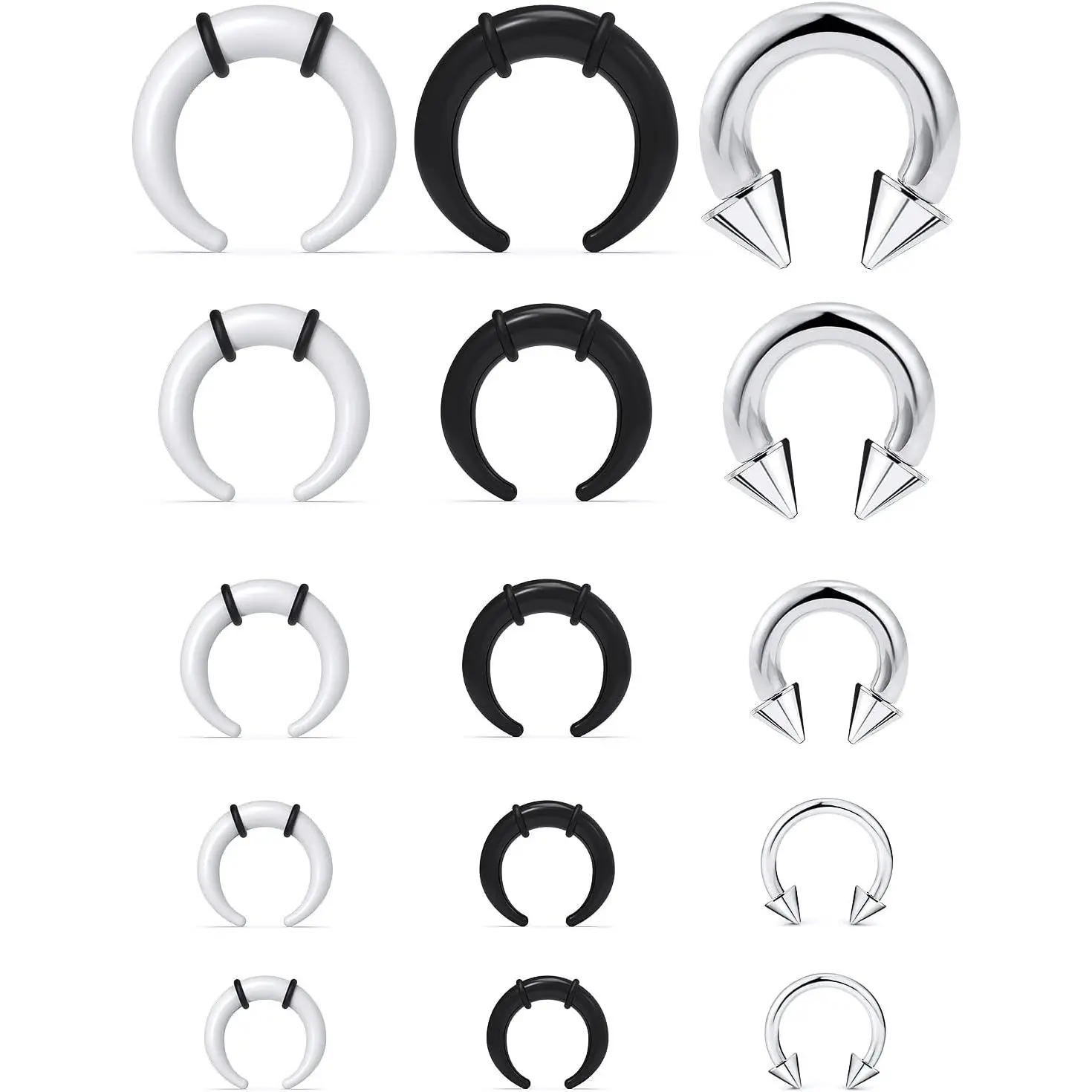 Large Septum Rings 14G 12G 8G 6G 4G PA Ring Internally Threaded Spike Horseshoe Barbells Stainless Steel &  Pincher Tapers C Shape Buffalo Stretcher Expander for Women Men