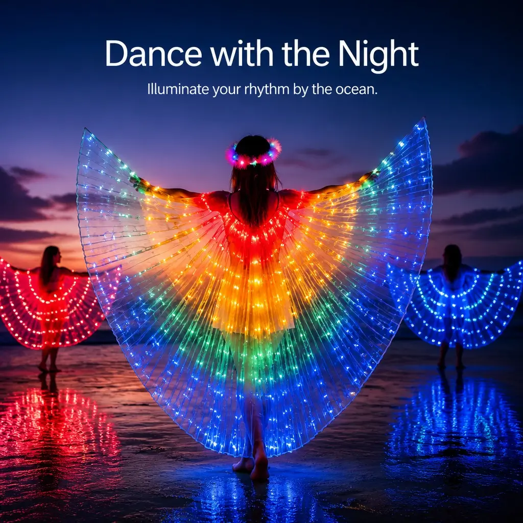 LED Light Up Butterfly Wings - 145cm Wingspan Battery-Powered Glowing Cape, Multi-Color High Brightness Illumination, High Flexibility, Costume Accessories for Belly Dance, Carnival, Stage Shows and Cosplay