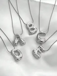 Silver Color 3D Cute Letter Necklace, Initials Necklace, Small Bubble Letter Pendant, Stainless Steel Snake Chain, Daily Wear for Women