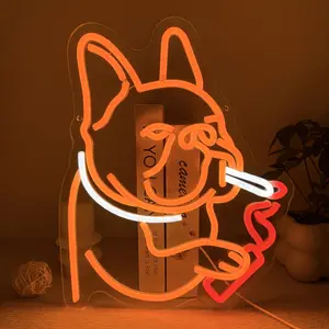 French Bulldog with Lighter Neon Sign, LED Dimmable Cigar Neon Light for Wall Decor, Funny Dog Neon Light Up Sign, Wall for Bar, Bedroom, Man Cave Party, Cafe Shop Decor, LED Neon Lights, Neon Accent Lights